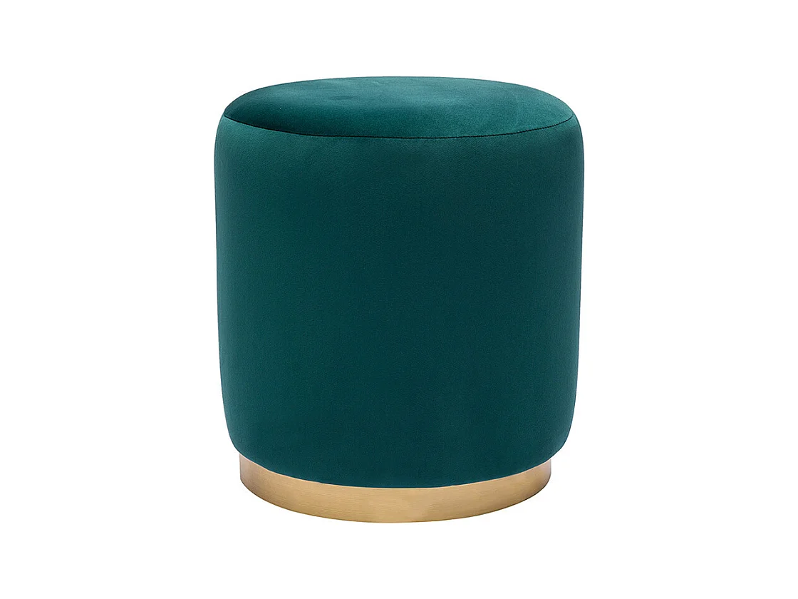 Pouf rond en velours bleu pétrole et métal doré D40 cm AMAYA