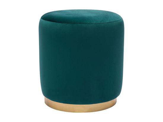 vente unique Pouf rond en velours bleu pétrole et métal doré D40 cm AMAYA