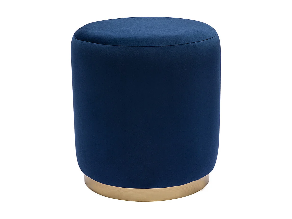 Pouf rond en velours bleu marine et métal doré D40 cm AMAYA