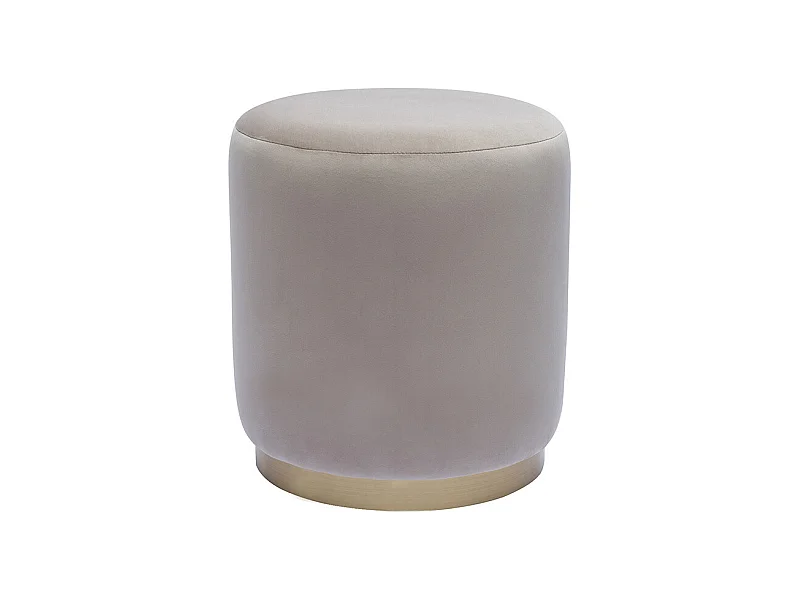 Puf redondo de terciopelo topo y metal dorado D40 cm AMAYA