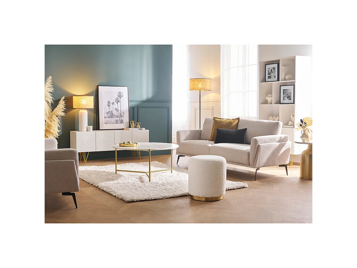 Pouf rond en velours taupe et métal doré D40 cm AMAYA