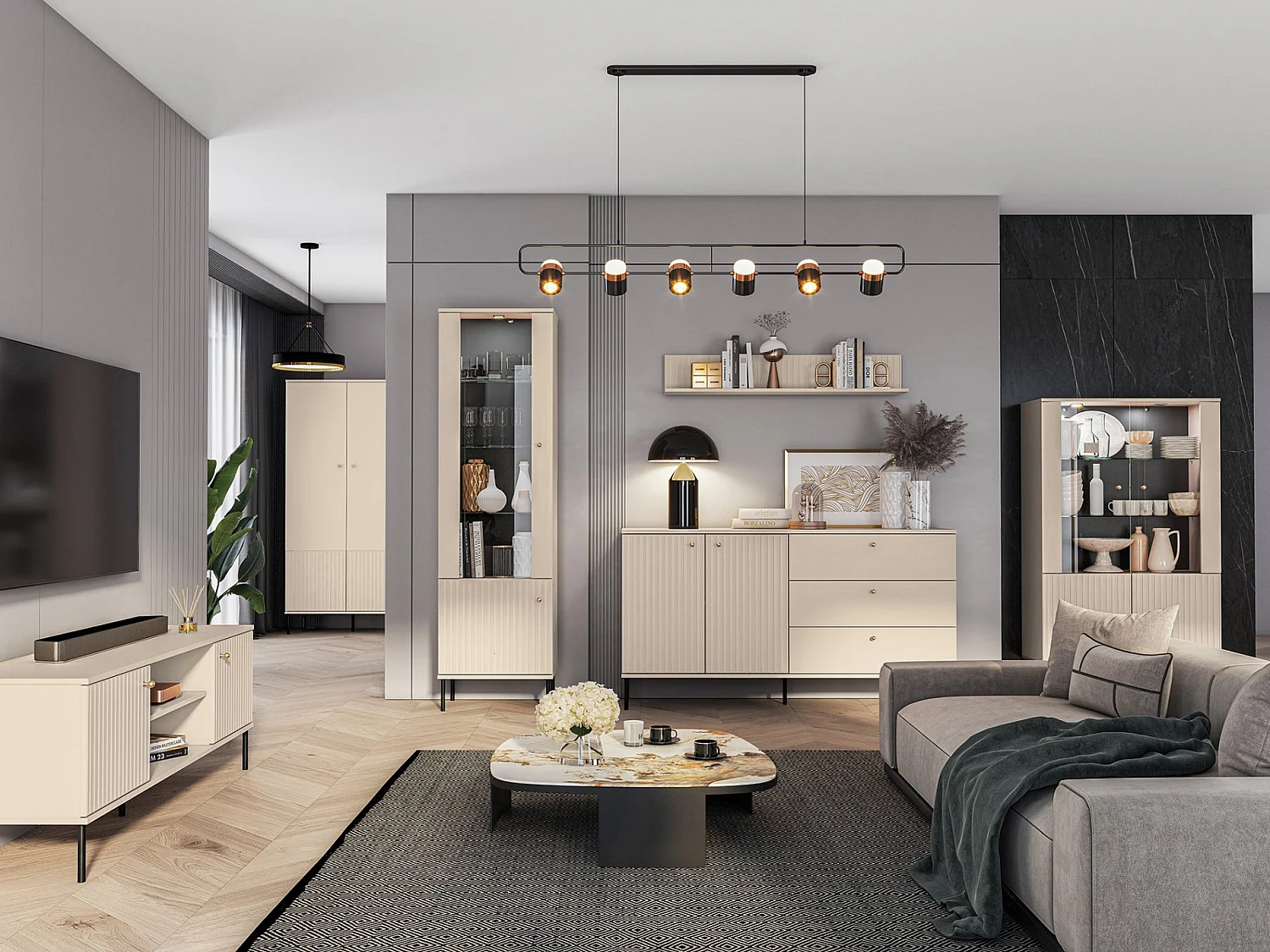 Étagère murale - beige avec lamelles décoratives - 120 cm - CALETTO