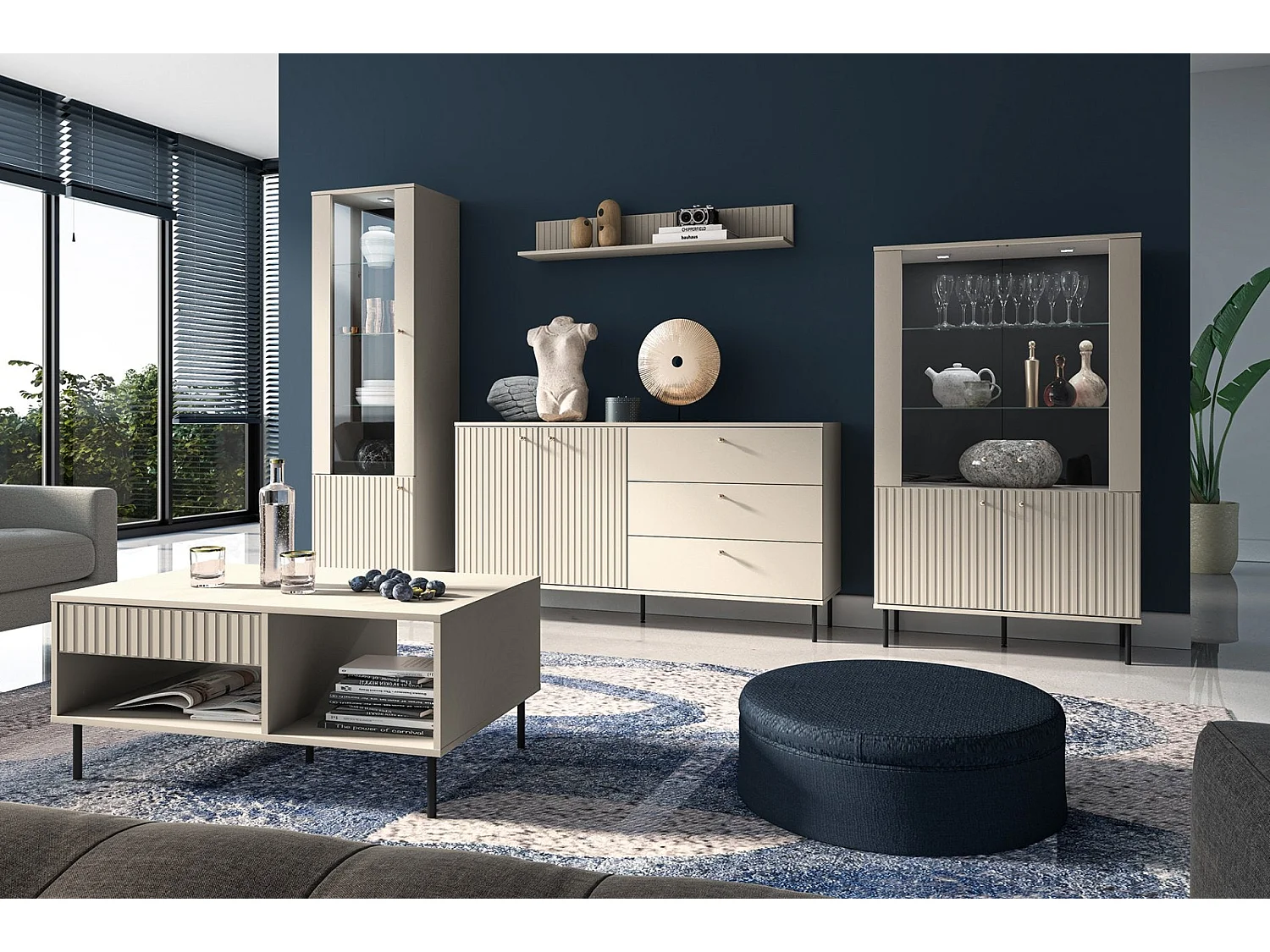 Étagère murale - beige avec lamelles décoratives - 120 cm - CALETTO