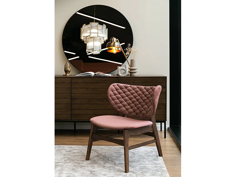 Fauteuil - en rose foncé avec pieds en bois - TURKUL