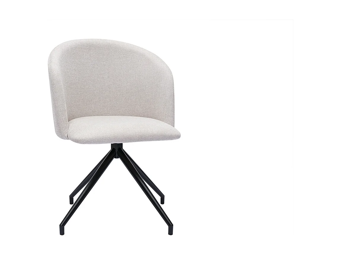 Design-Drehstuhl 360° aus beigem strukturiertem Samteffektstoff und schwarzem Metall VANITY