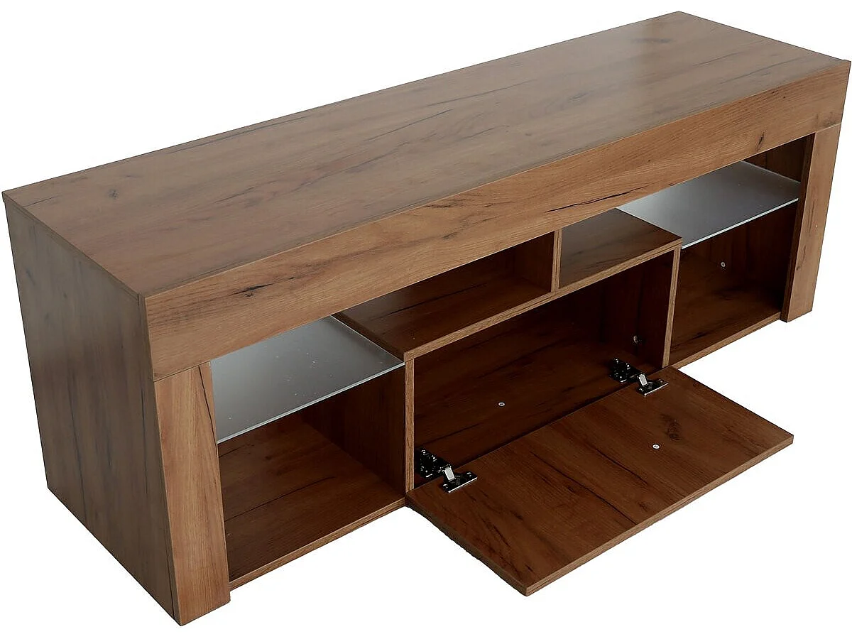 Meuble TV design bois "Hugo" - 140 x 40 x 50 cm - Marron