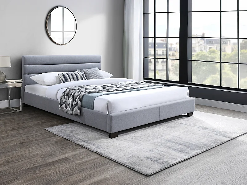 Säng 140 x 190 cm - Tyg - Grå - FAUSTIN