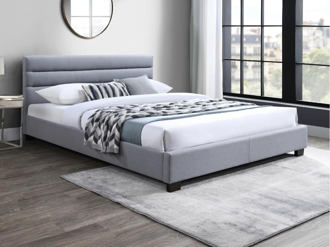 Lit 160 x 200 cm - Tissu - Gris - FAUSTIN