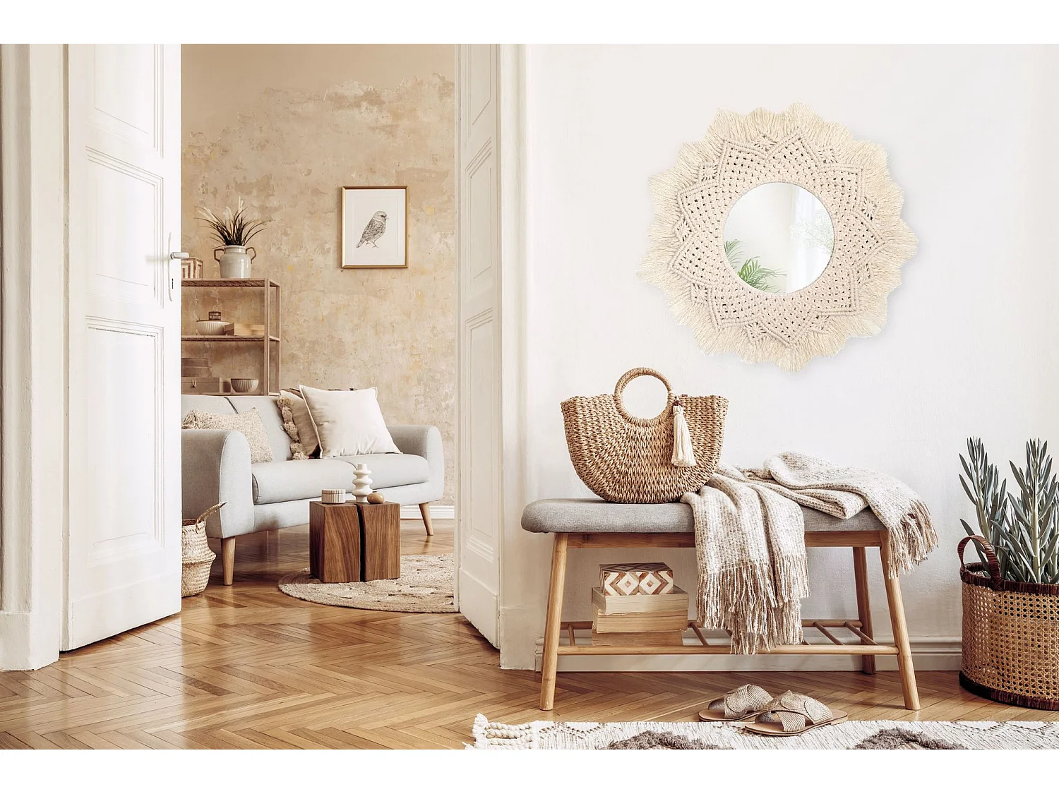 MIROIR REA BOHO 60CM 322051 BEIGE