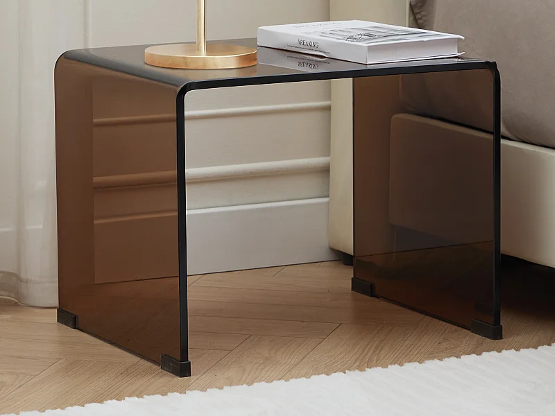 Mesa de cabeceira vidro temperado curvo castanho - SUZANA