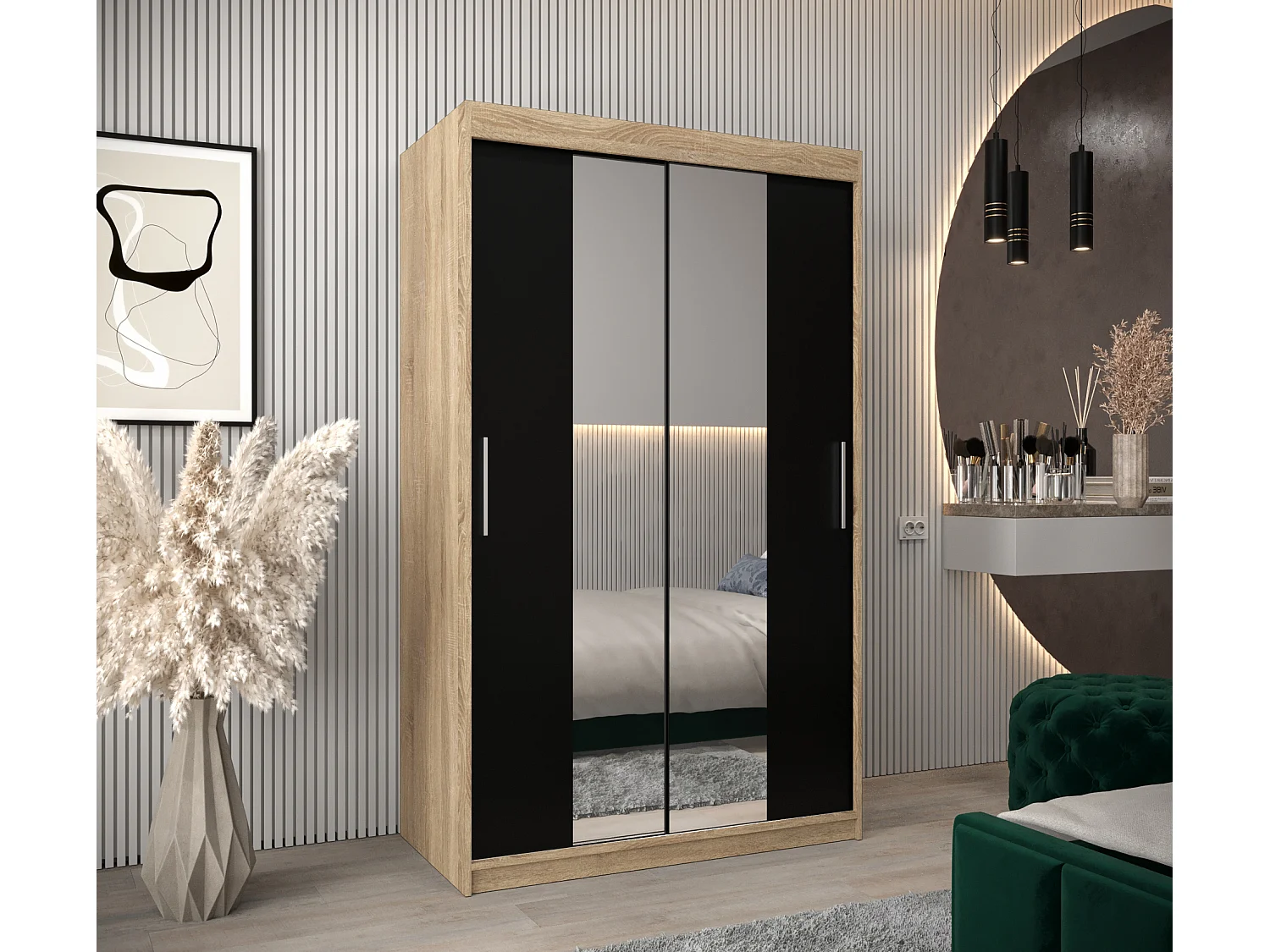 Armoire Tokyo 1 À Portes Coulissantes 200/120/62 2 portes (Sonoma/Noir)