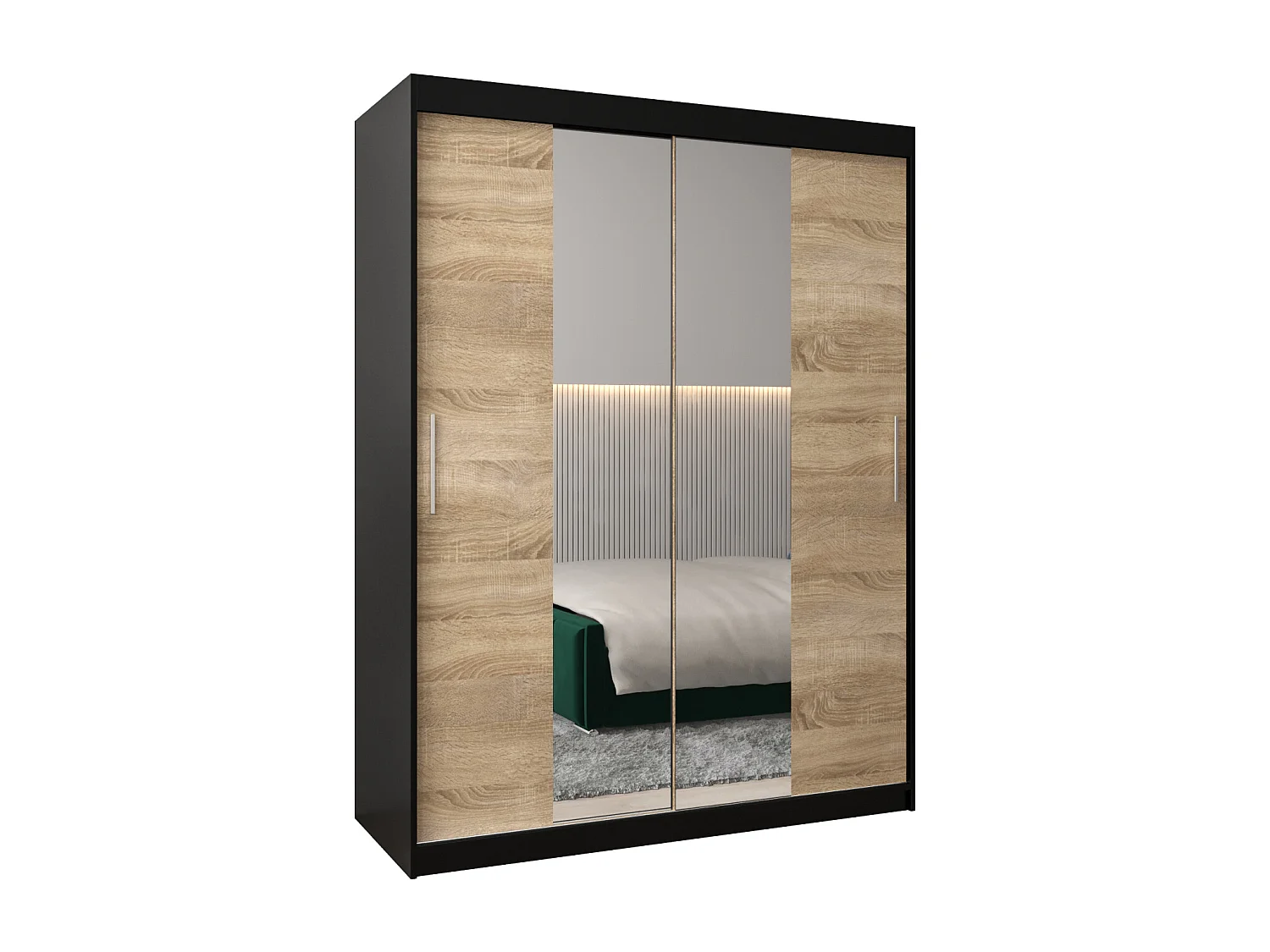 Tokyo 1 kledingkast met schuifdeuren 200/150/62 2 deuren (zwart/sonoma)