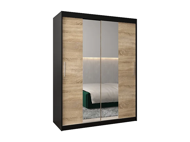 Tokyo 1 kledingkast met schuifdeuren 200/150/62 2 deuren (zwart/sonoma)