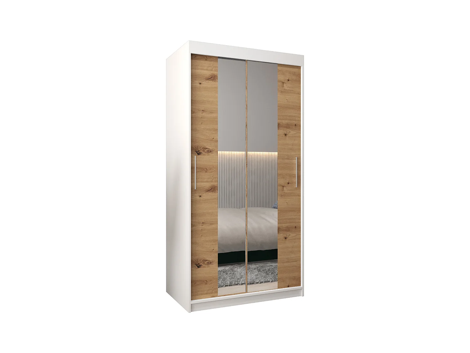 Schwebetürenschrank Tokyo 1 200/100/62 2-Türig (Weiß/Artisan)