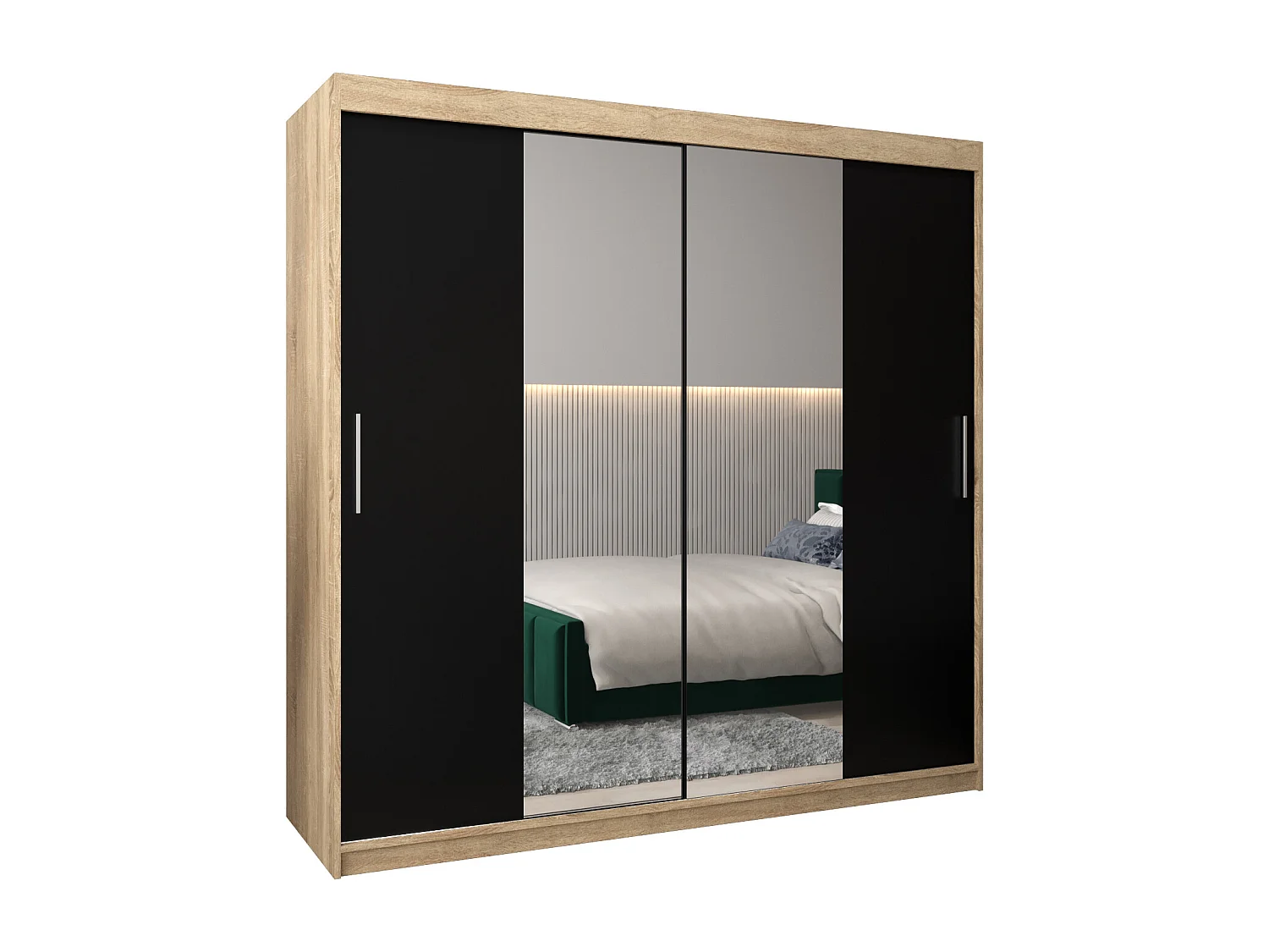 Schwebetürenschrank Tokyo 1 200/200/62 2-Türig (Sonoma/Schwarz)