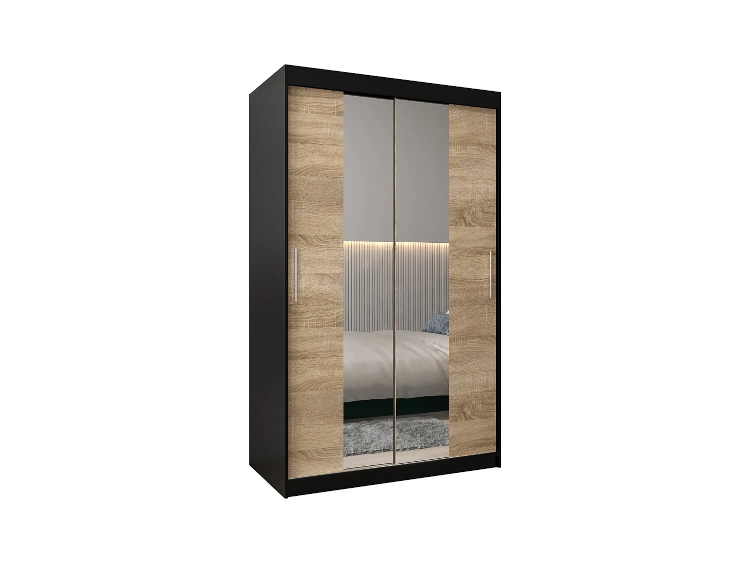 Schwebetürenschrank Tokyo 1 200/120/62 2-Türig (Schwarz/Sonoma)