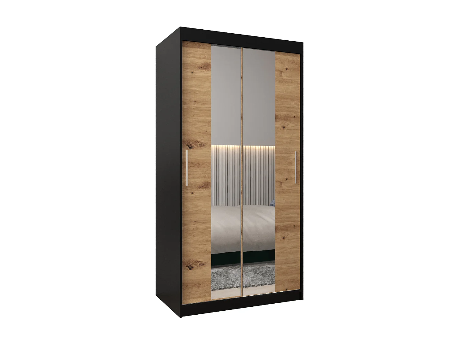 Schwebetürenschrank Tokyo 1 200/100/62 2-Türig (Schwarz/Artisan)