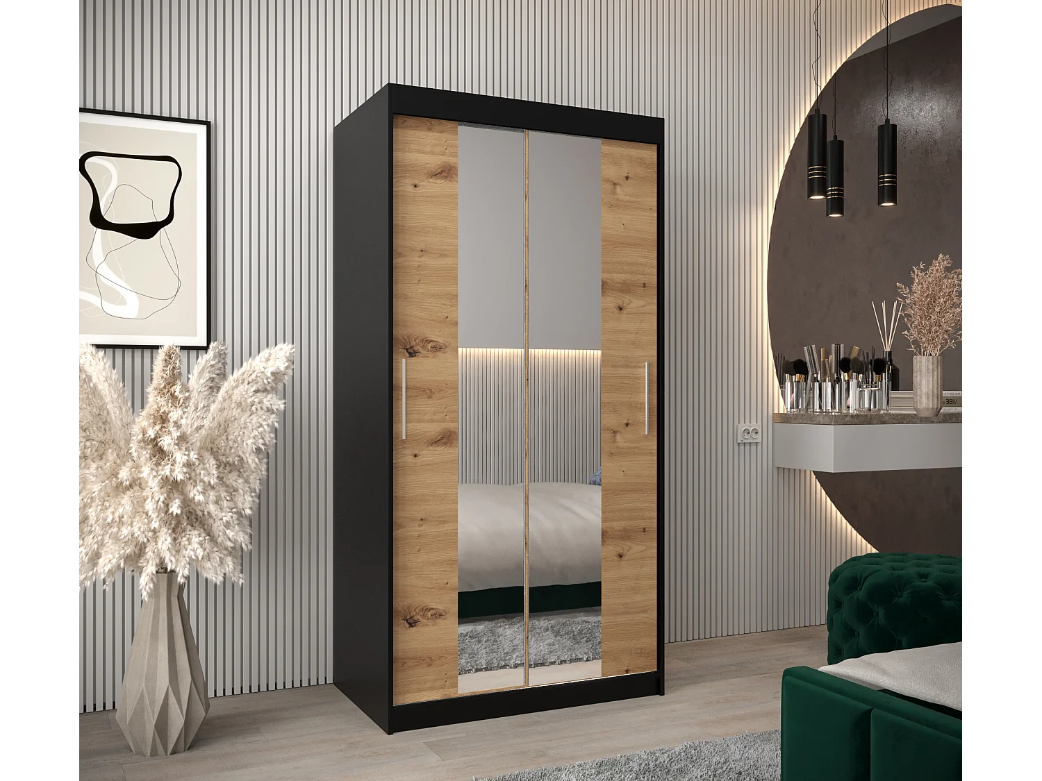 Schwebetürenschrank Tokyo 1 200/100/62 2-Türig (Schwarz/Artisan)