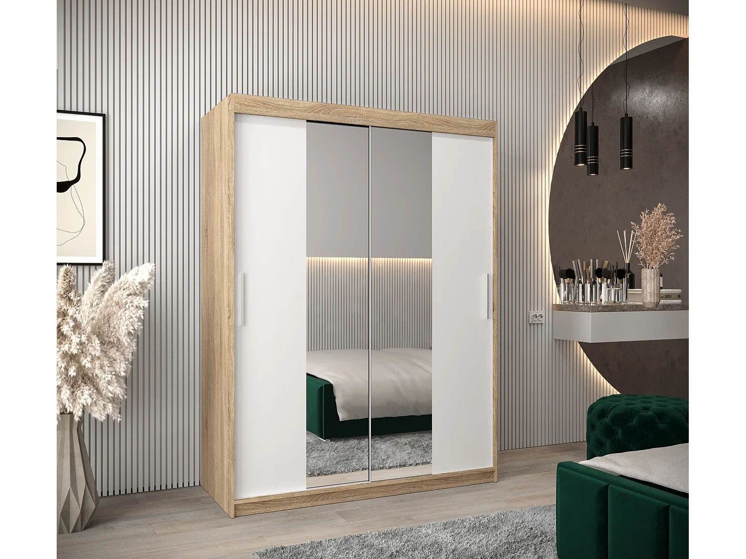 Schwebetürenschrank Tokyo 1 200/150/62 2-Türig (Sonoma/Weiß)