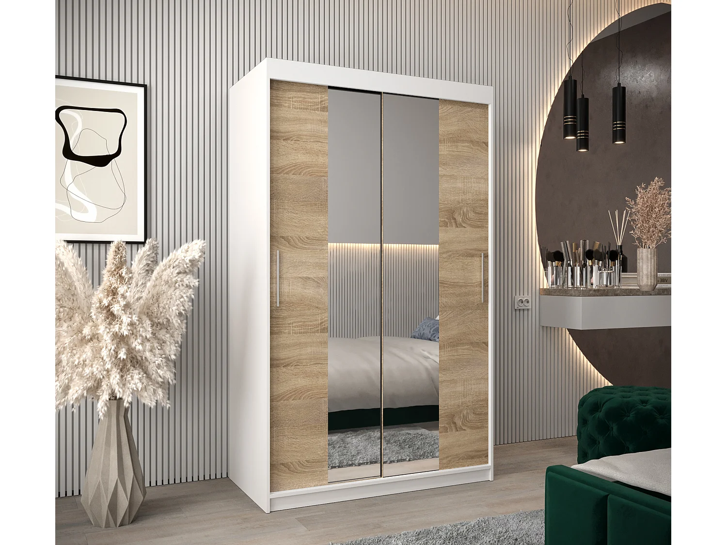 Schwebetürenschrank Tokyo 1 200/120/62 2-Türig (Weiß/Sonoma)