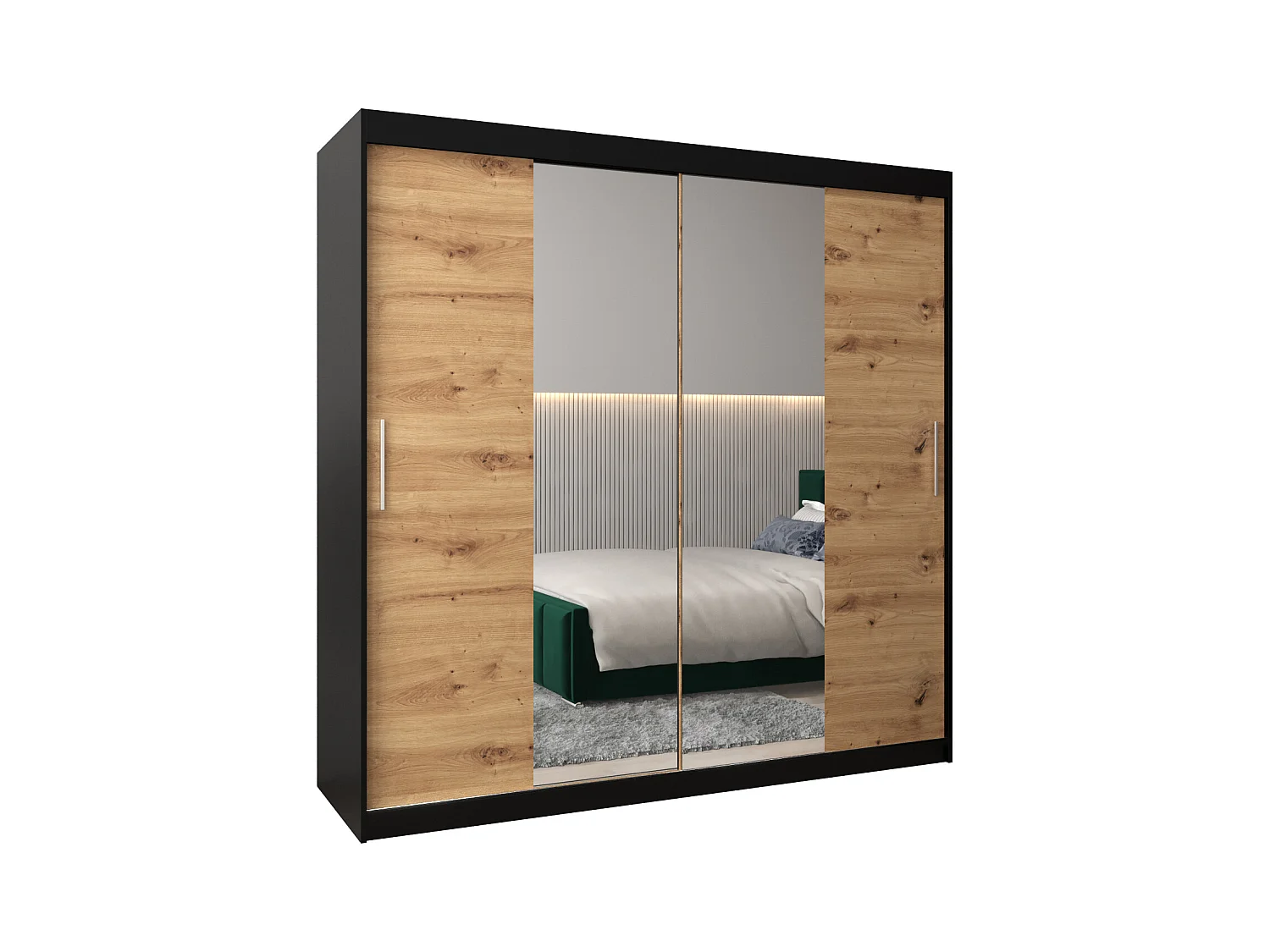 Schwebetürenschrank Tokyo 1 200/200/62 2-Türig (Schwarz/Artisan)