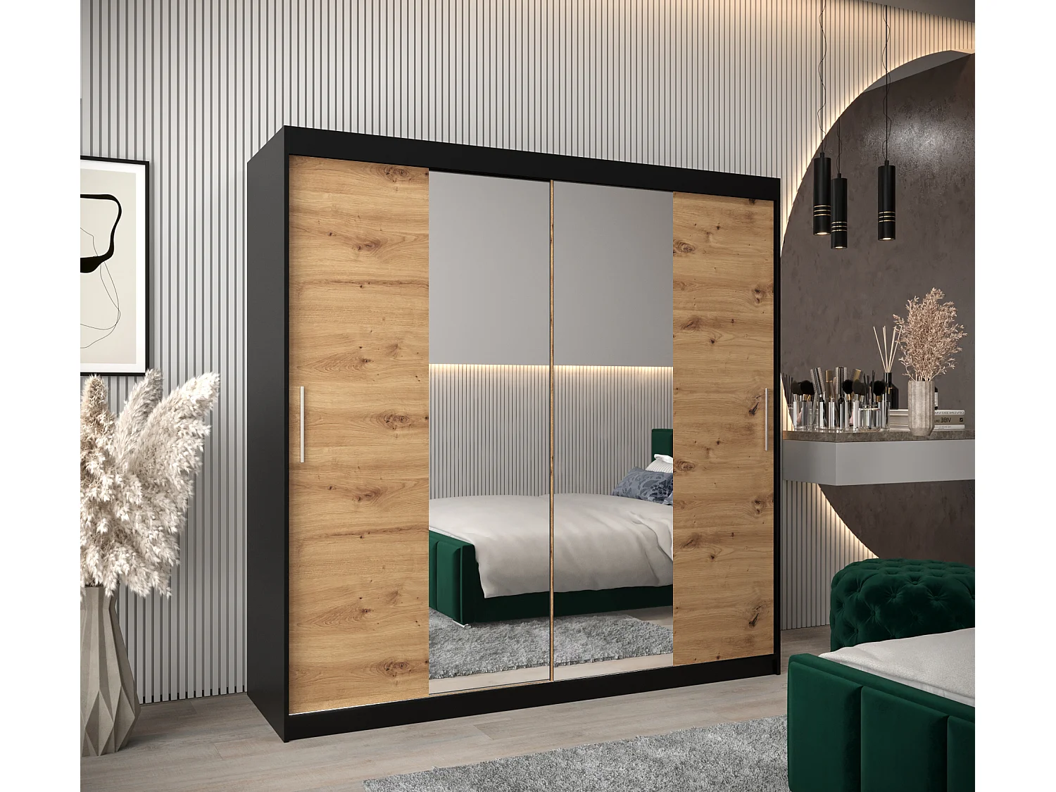 Armadio Tokyo 1 ad ante scorrevoli 200/200/62 2 porte (nero/artisan)