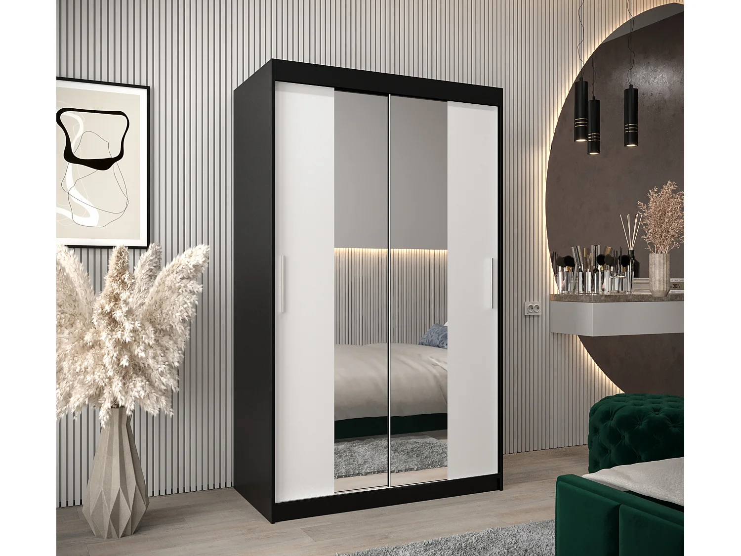 Schwebetürenschrank Tokyo 1 200/120/62 2-Türig (Schwarz/Weiß)