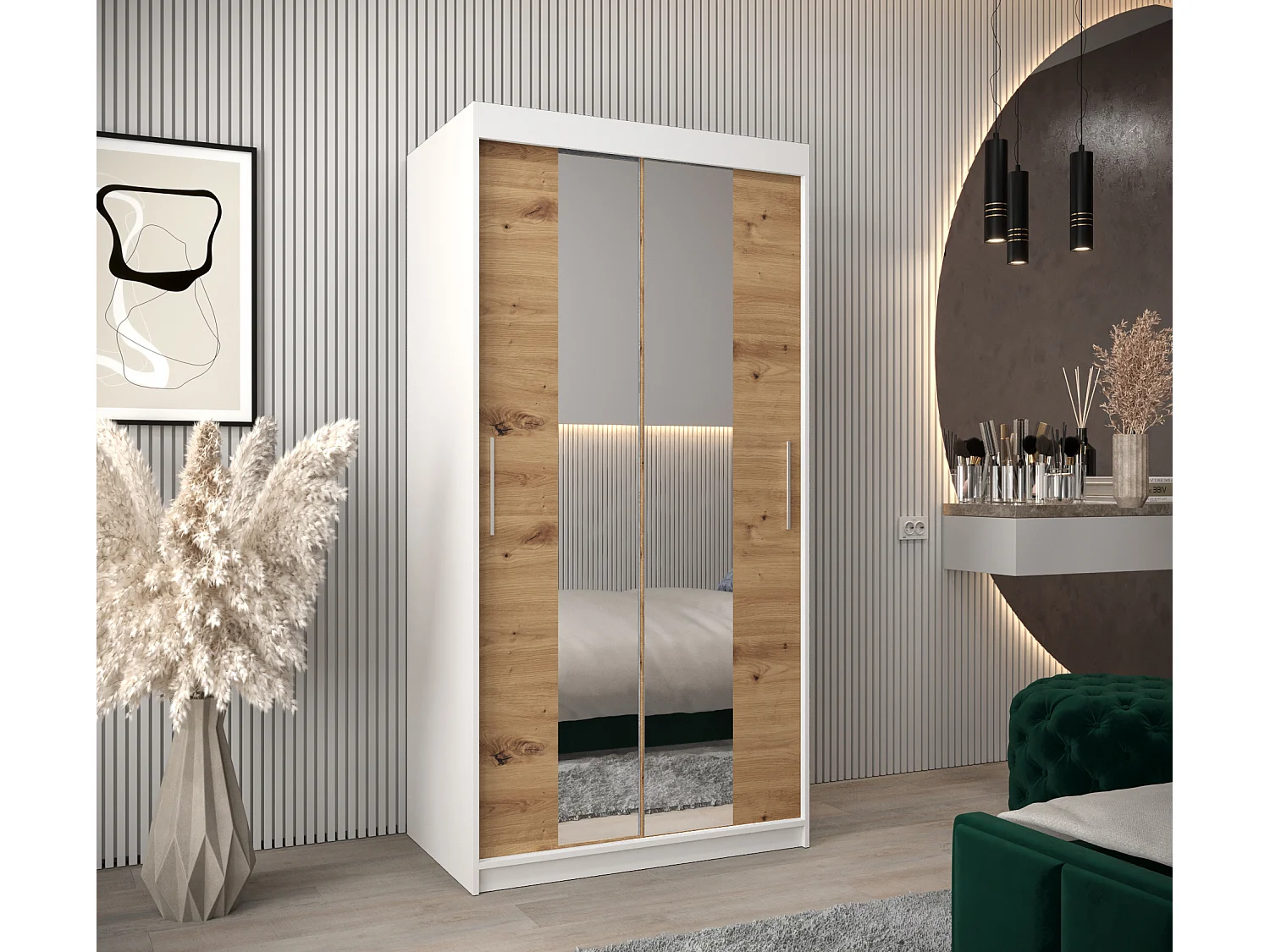 Armoire Tokyo 1 À Portes Coulissantes 200/120/62 2 portes (Blanc/Artisan)