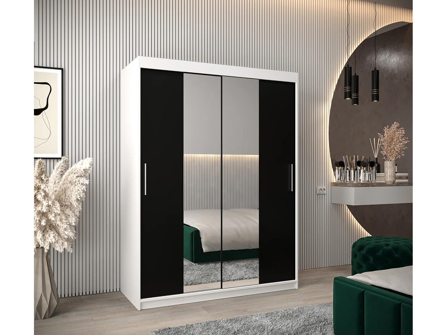 Armoire Tokyo 1 À Portes Coulissantes 200/150/62 2 portes (Blanc/Noir)