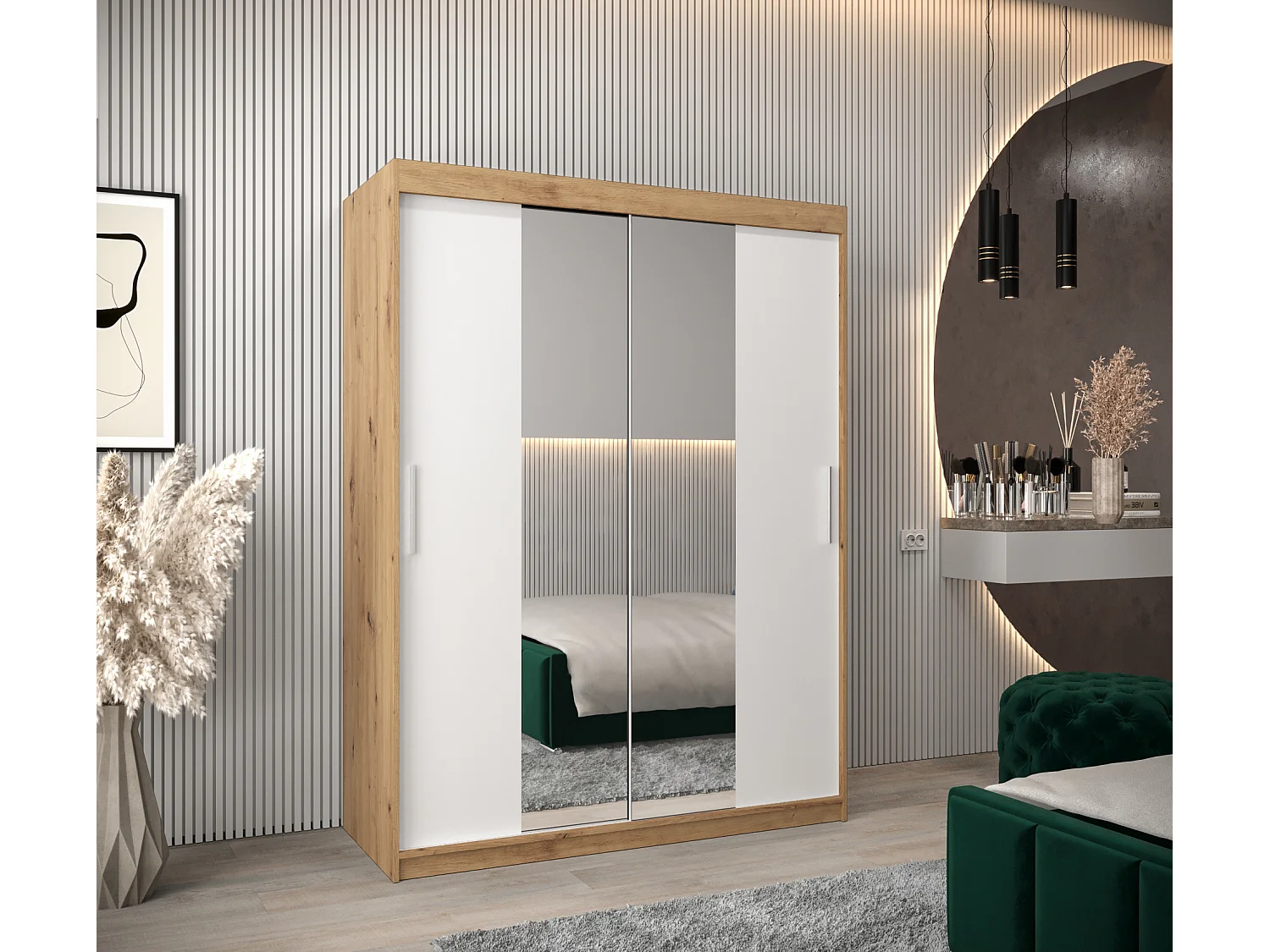 Armoire Tokyo 1 À Portes Coulissantes 200/150/62 2 portes (Artisan/Blanc)