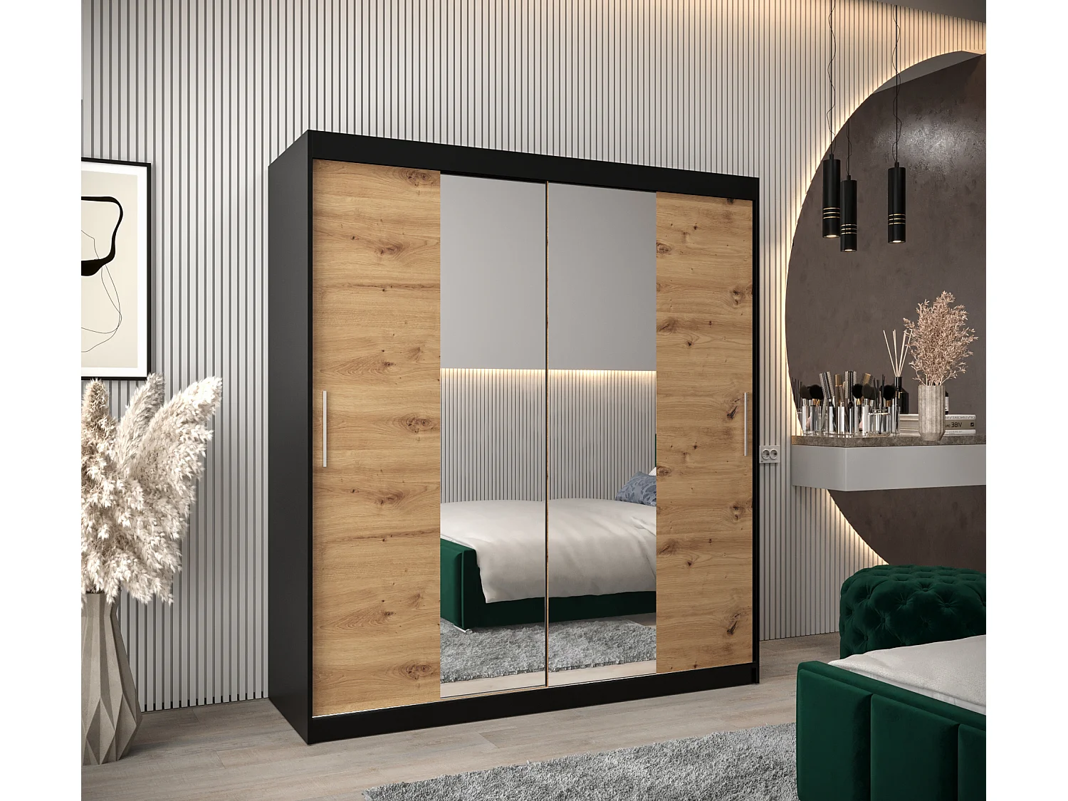 Armoire Tokyo 1 À Portes Coulissantes 200/180/62 2 portes (Noir/Artisan)