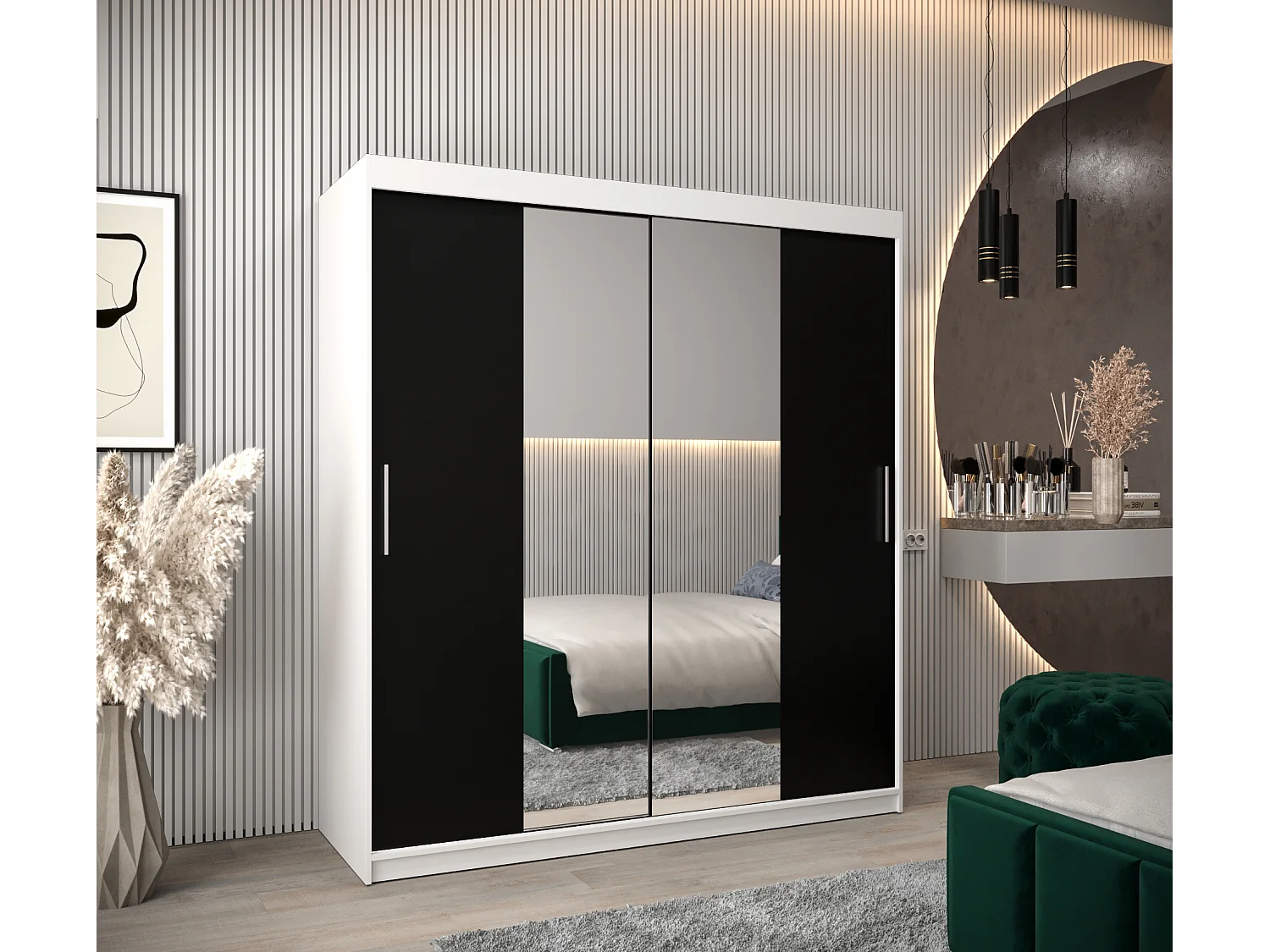 Tokyo 1 kledingkast met schuifdeuren 200/180/62 2 deuren (wit/zwart)