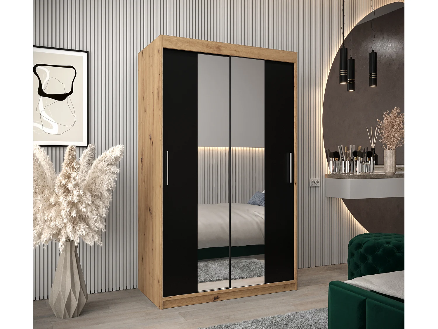 Armoire Tokyo 1 À Portes Coulissantes 200/120/62 2 portes (Artisan/Noir)