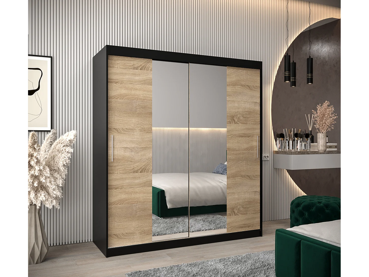 Schwebetürenschrank Tokyo 1 200/180/62 2-Türig (Schwarz/Sonoma)