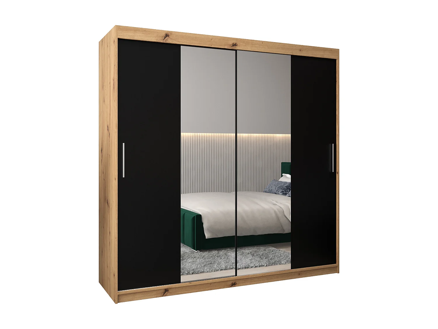 Schwebetürenschrank Tokyo 1 200/200/62 2-Türig (Artisan/Schwarz)