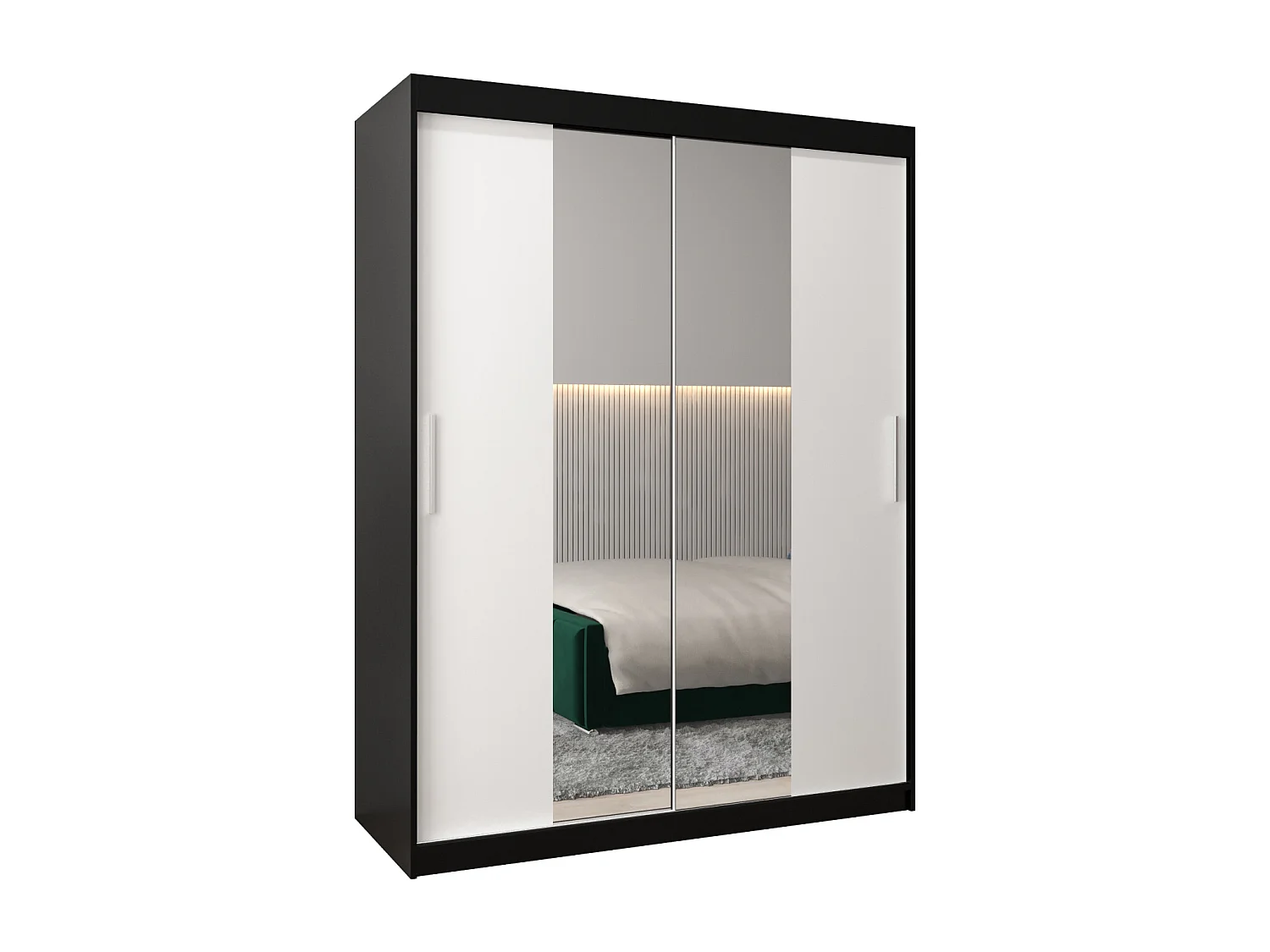 Schwebetürenschrank Tokyo 1 200/150/62 2-Türig (Schwarz/Weiß)