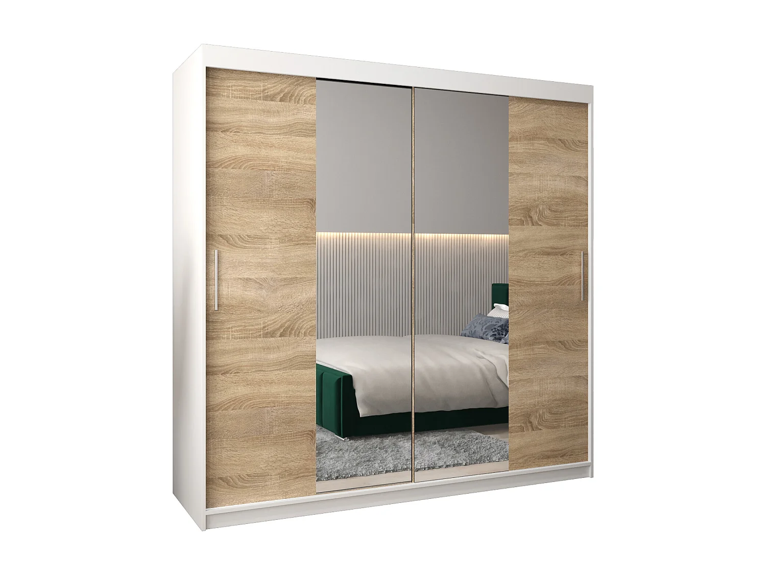 Schwebetürenschrank Tokyo 1 200/200/62 2-Türig (Weiß/Sonoma)