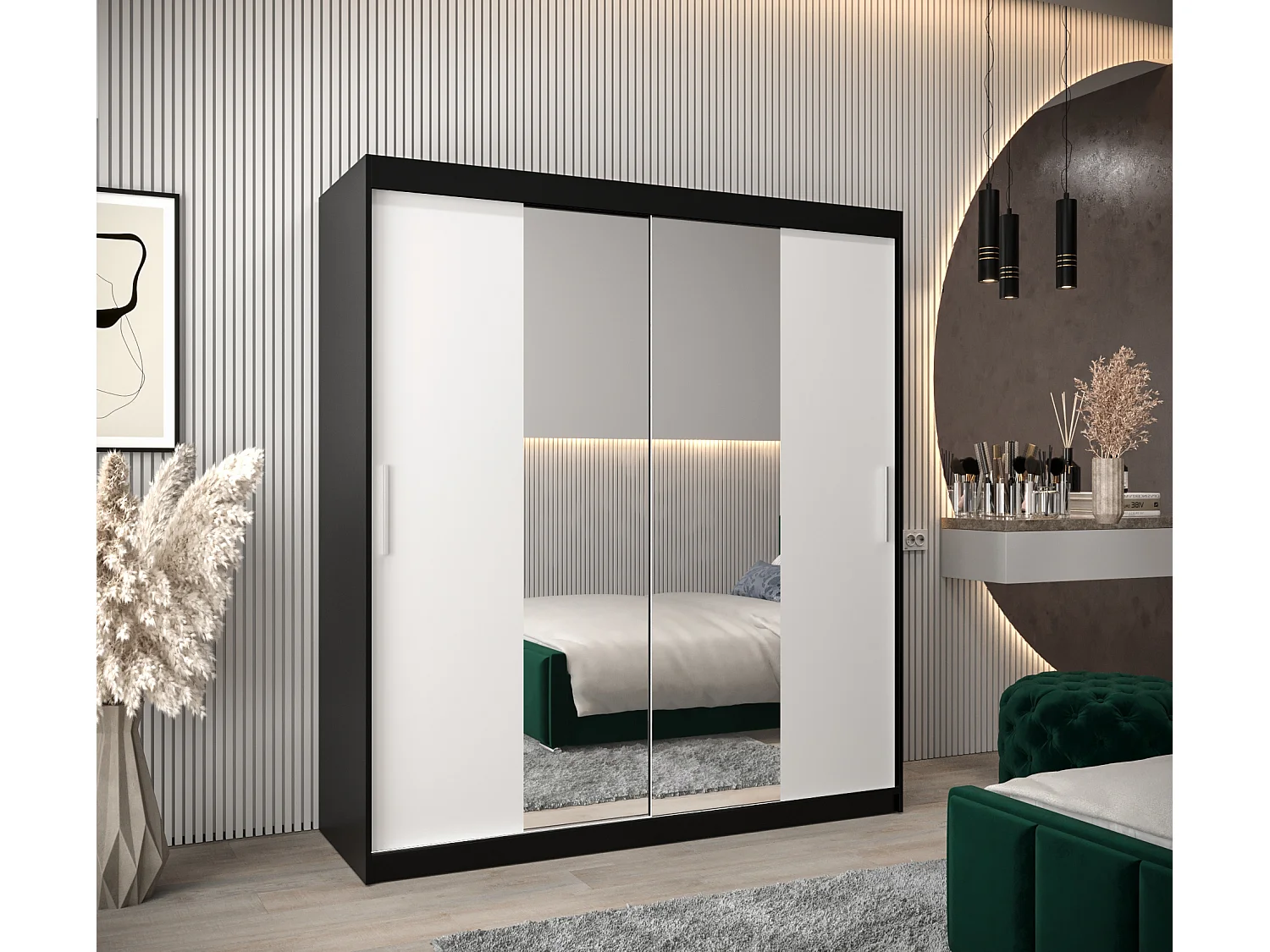 Armoire Tokyo 1 À Portes Coulissantes 200/180/62 2 portes (Noir/Blanc)