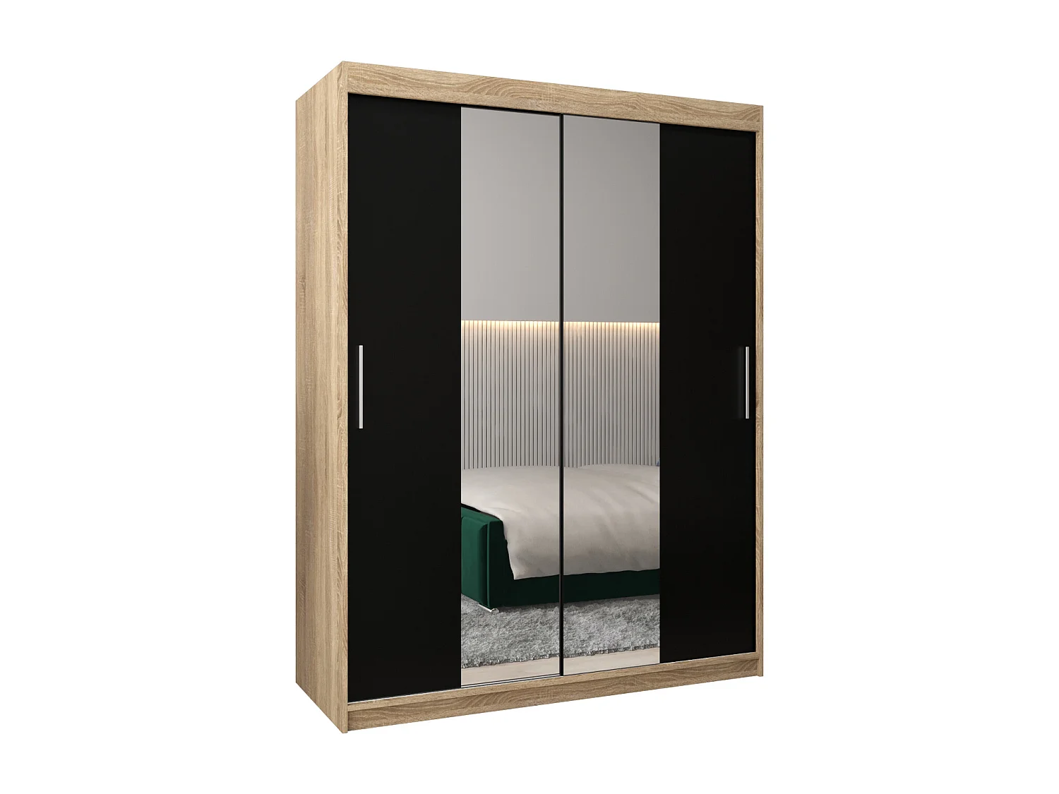 Schwebetürenschrank Tokyo 1 200/150/62 2-Türig (Sonoma/Schwarz)