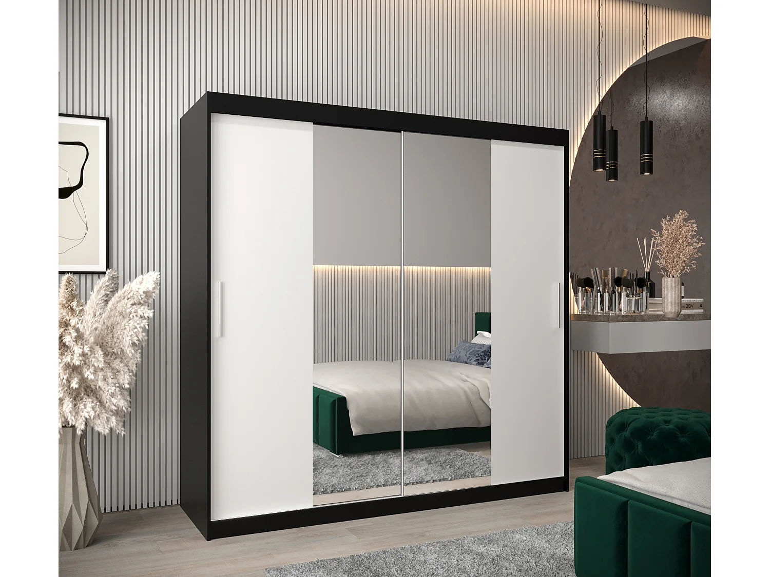 Schwebetürenschrank Tokyo 1 200/200/62 2-Türig (Schwarz/Weiß)