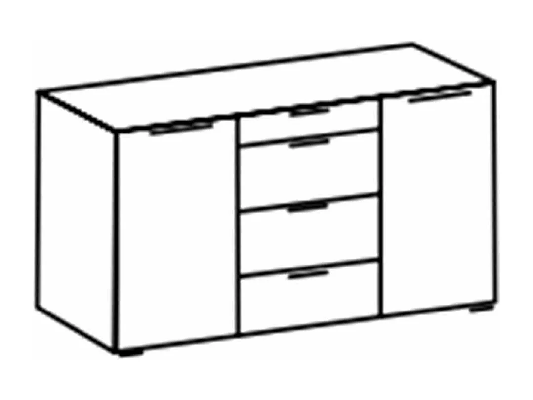 Ensemble de chambre à coucher complète coloris blanc, lamelles imitation chêne Artisan sur graphite