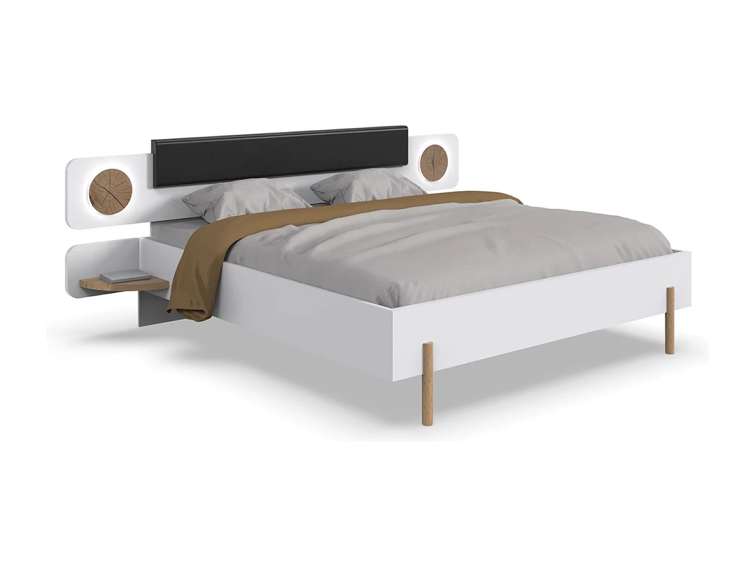 Ensemble de chambre à coucher complète coloris blanc, rechampis imitation bois