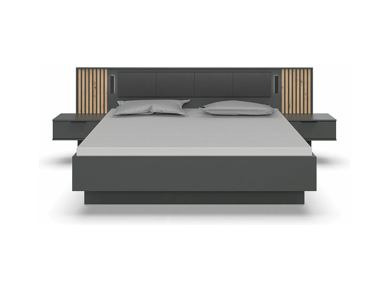 Ensemble de chambre à coucher complète coloris graphite, lamelles imitation chêne Artisan