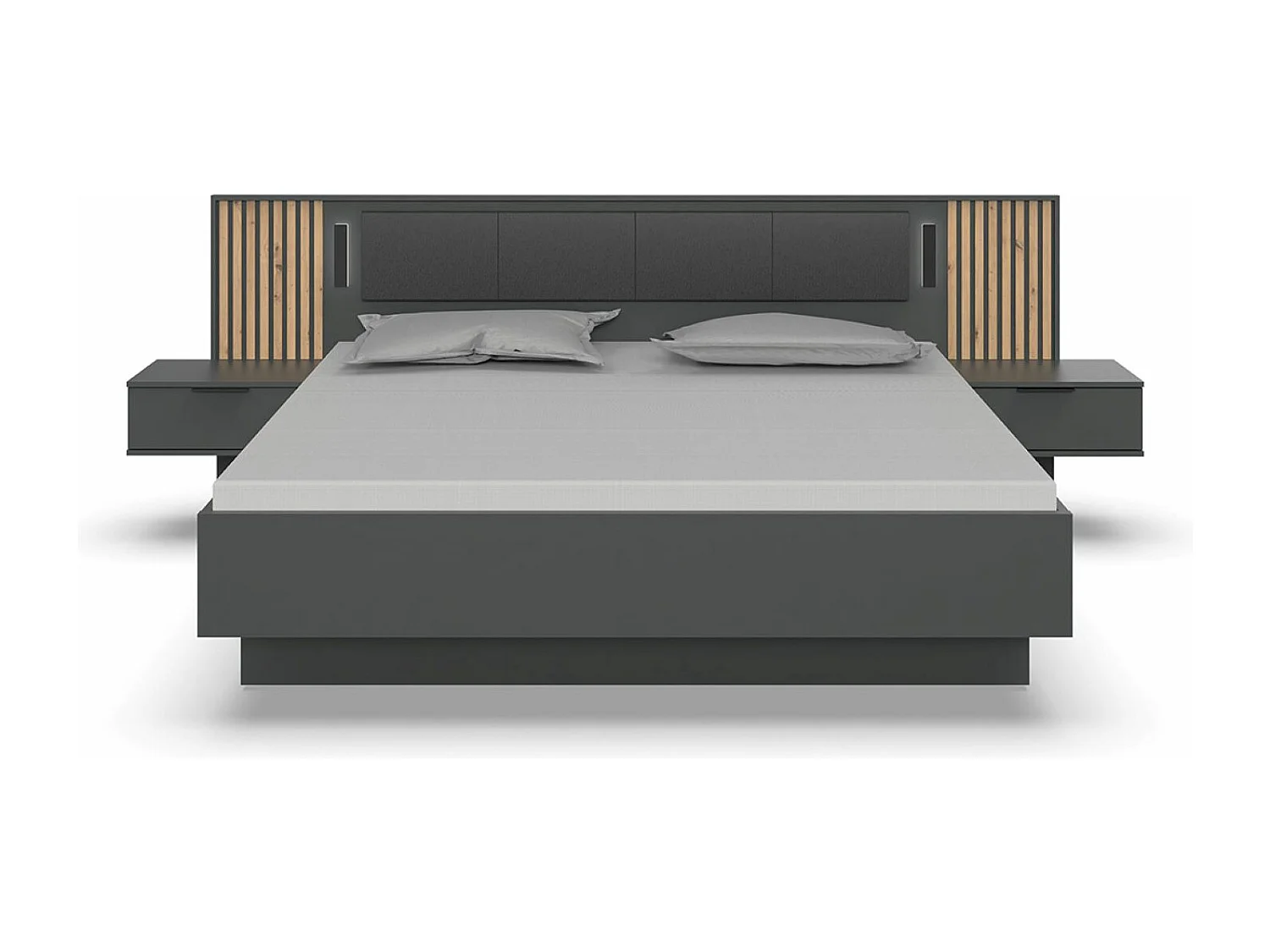 Ensemble de chambre à coucher complète coloris graphite, lamelles imitation chêne Artisan