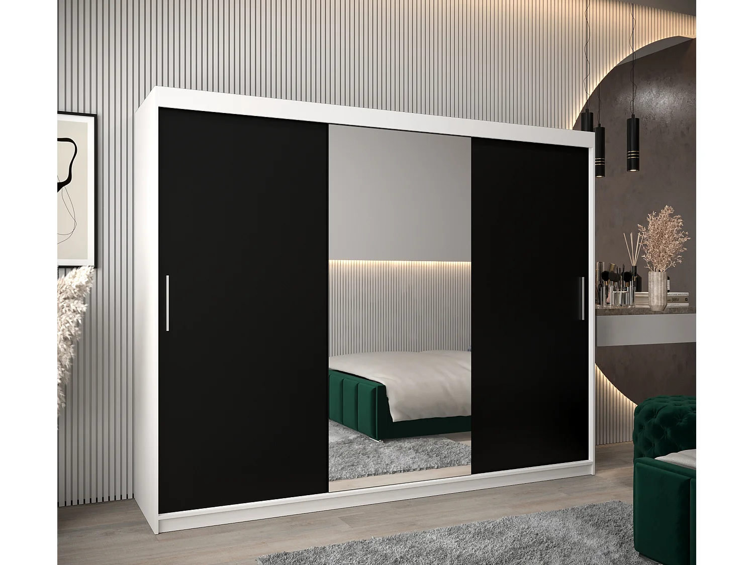 Armoire Tokyo 1 À Portes Coulissantes 200/250/62 3 Portes (Blanc/Noir)