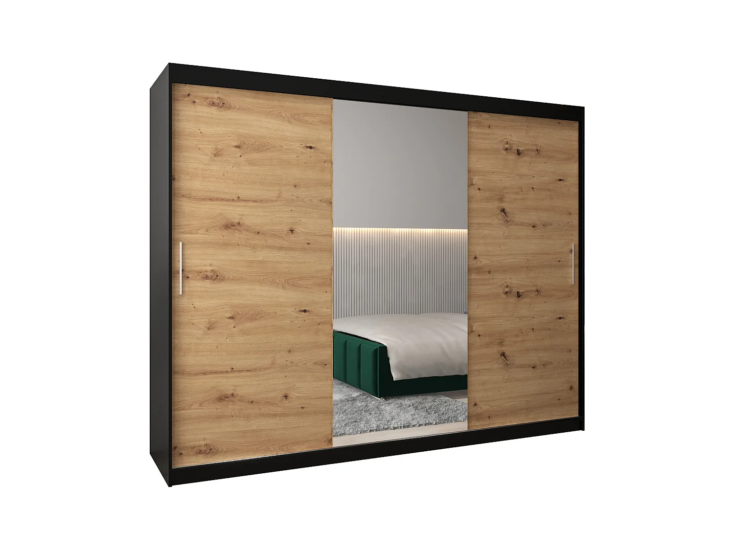 Schwebetürenschrank Tokyo 1 200/250/62 2-Türig (Schwarz/Artisan)