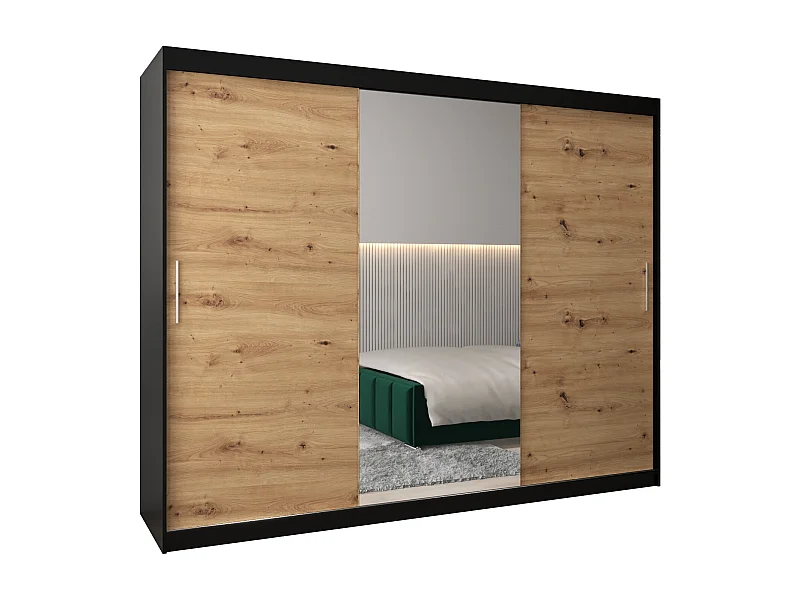 Armoire Tokyo 1 À Portes Coulissantes 200/250/62 3 Portes (Noir/Artisan)