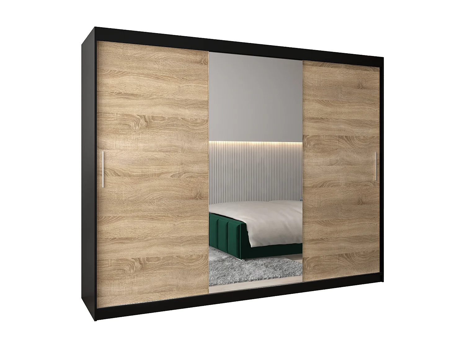 Armoire Tokyo 1 À Portes Coulissantes 200/250/62 3 Portes (Noir/Sonoma)