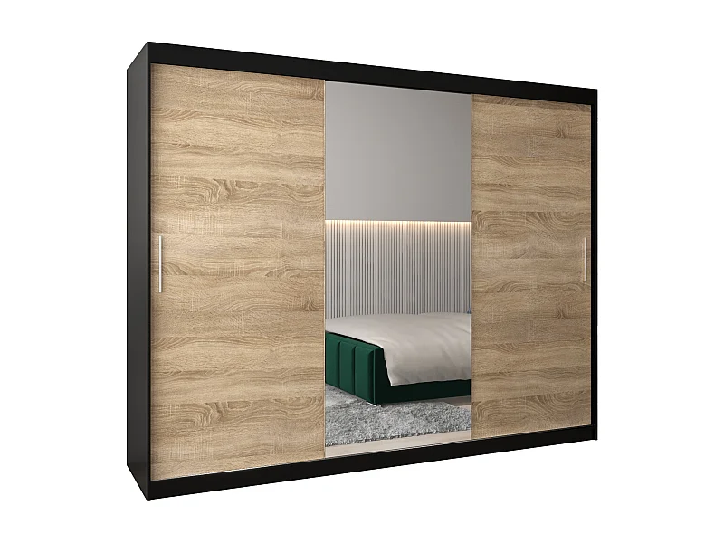 Armoire Tokyo 1 À Portes Coulissantes 200/250/62 3 Portes (Noir/Sonoma)