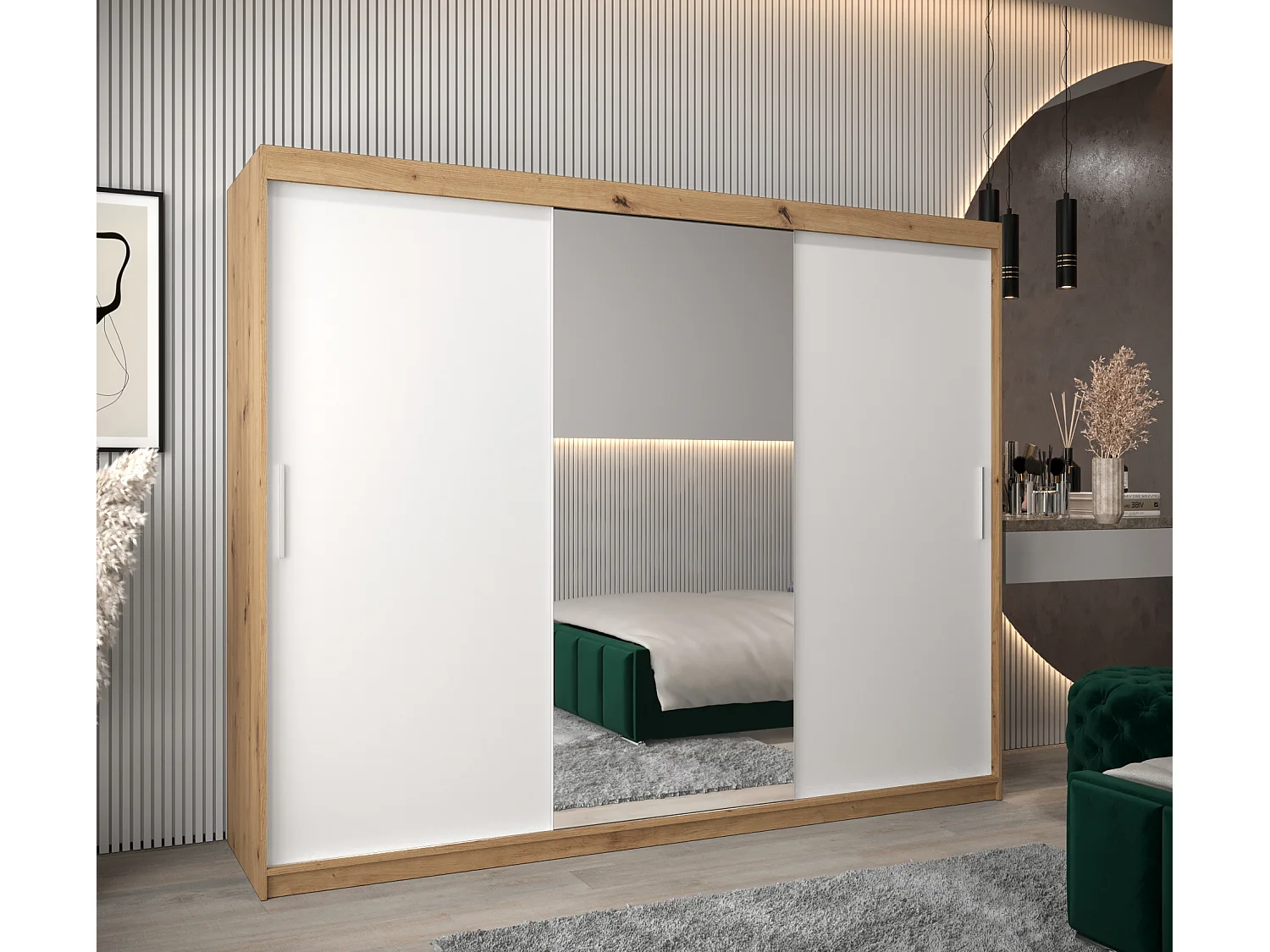 Armoire Tokyo 1 À Portes Coulissantes 200/250/62 3 Portes (Artisan/Blanc)